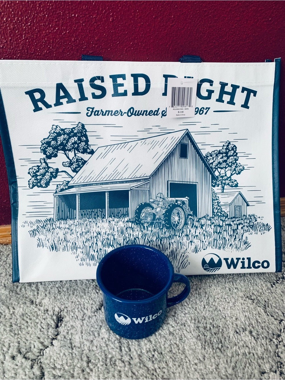 NWT Blue Speckled Enamel-Style Camp Mug and Tote Bag